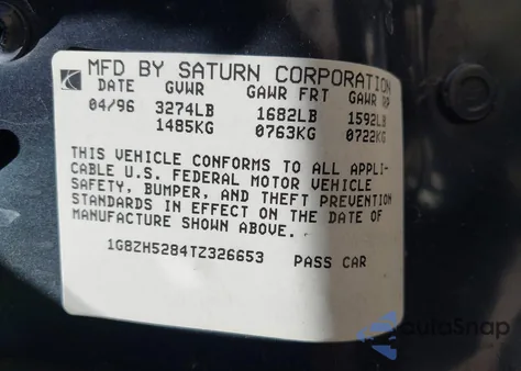 1996 Saturn Sl1 z USA, uszkodzony, nr VIN 1G8ZH5284TZ326653